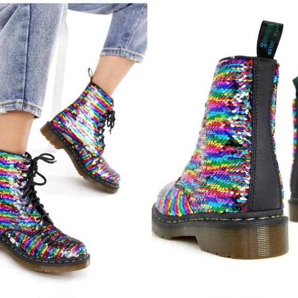 Dr. Martens 1460 PASCAL SEQUIN RAINBOW MULTI+SILVER  women’s size 8 - Picture 2 of 10